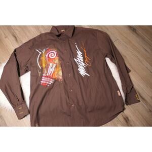 MISKEEN ORIGINALS Brown Men's 2XL XXL Button-Down Shirt Hand Painted